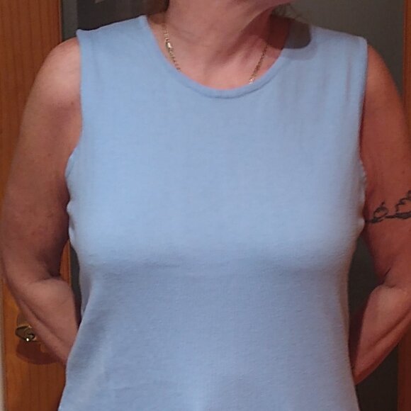 LL Bean baby blue tiny ribbed twinset sweater - Picture 6 of 6